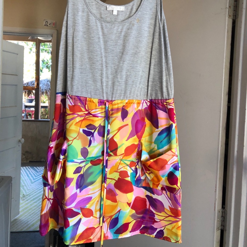 Cotton top, satin floral dress